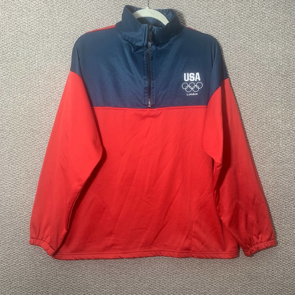 USA Olympics London Mens‎ Jacket XL Blue Red Team Windbreaker Half Zip Pullover